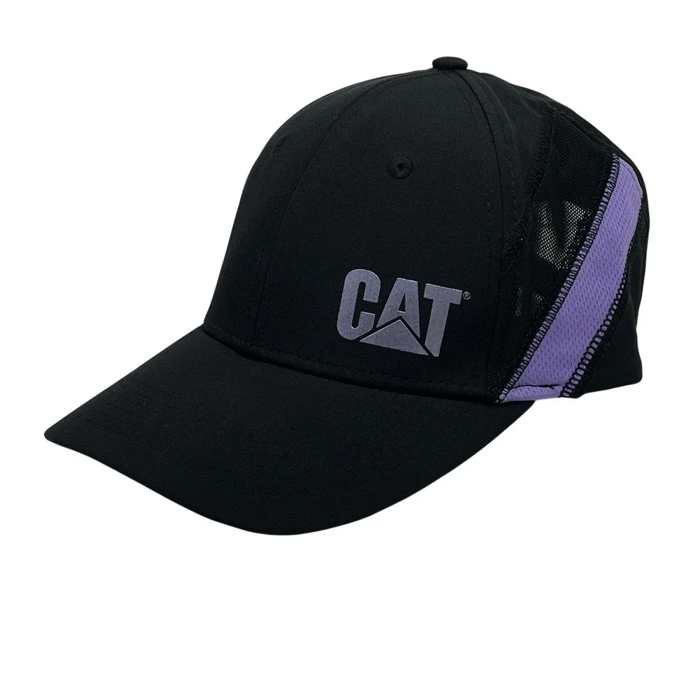 Caterpillar Performance Hat Mens OSFM Black‎ Purple Mesh CAT Logo Baseball Cap